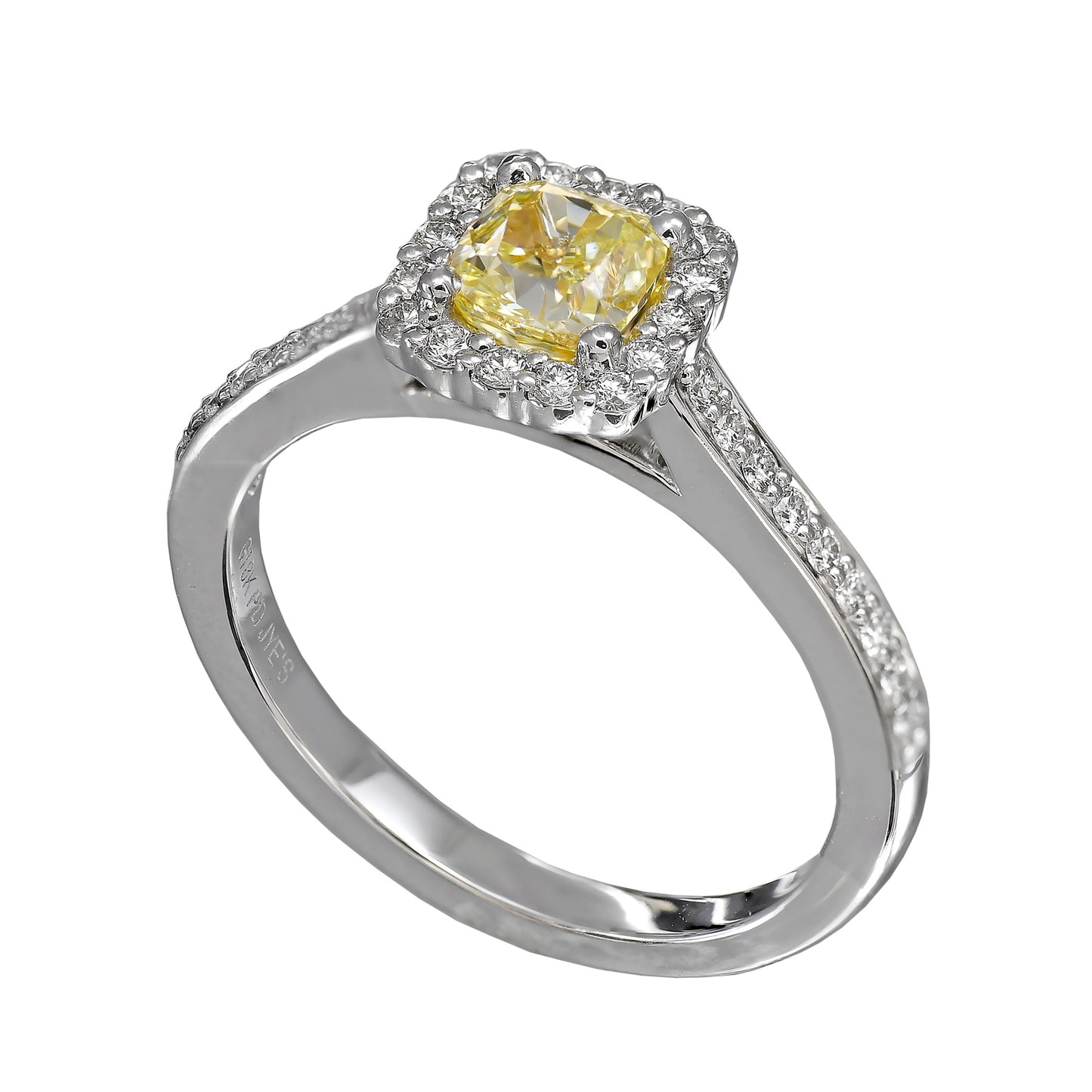 18K White Gold/Palladium Yellow Diamond Cushion-Cut Ring – .79CTW Center & .30CTW Diamonds