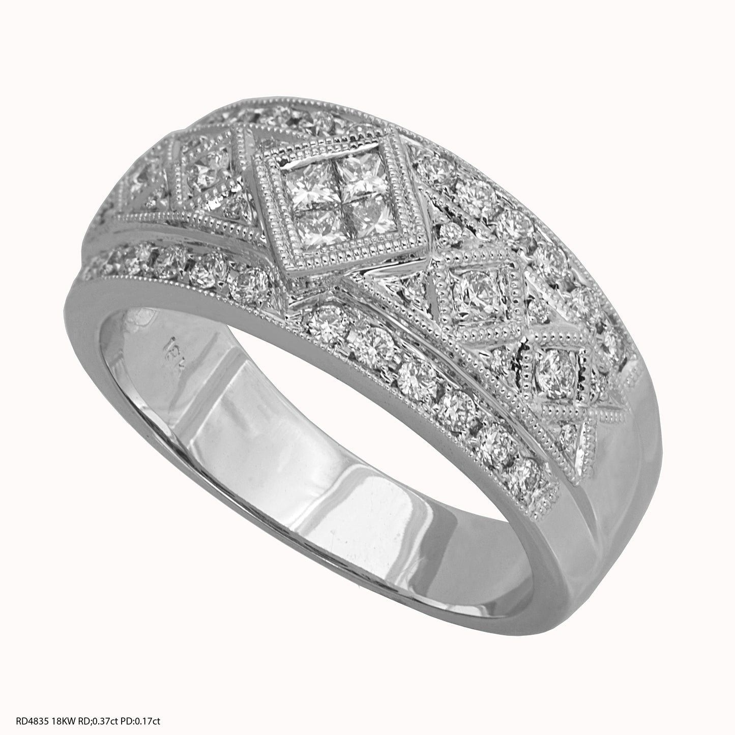 18K White Gold .52CTW Natural Diamond Anniversary Band Mixed Round & Princess Cuts