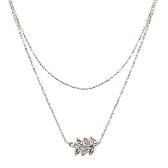 SS .06CTW Diamond Double Tier Leaf Necklace