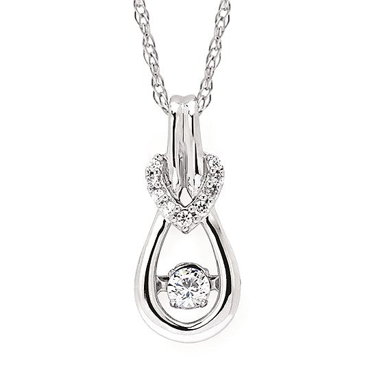SS Shimmering Diamond Buckled Teardrop Pendant – .10CTW, 10 Round Diamonds, 18" Rope Chain