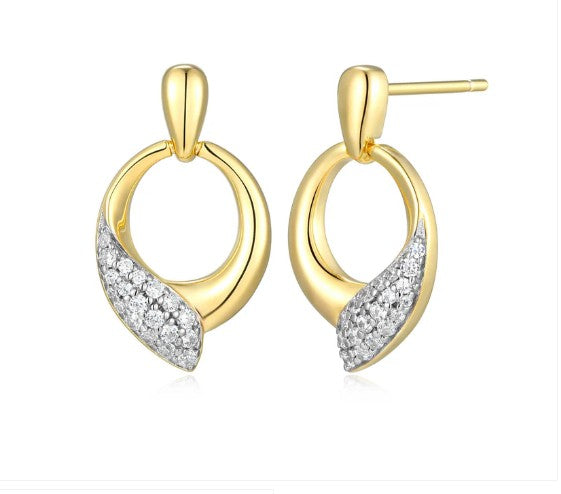 Sterling Silver ELLE "Amour" Rhodium and Yellow Gold-Plated White CZ Post Earrings