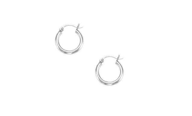 14K White Gold Tube Hoop Earrings 2x15MM