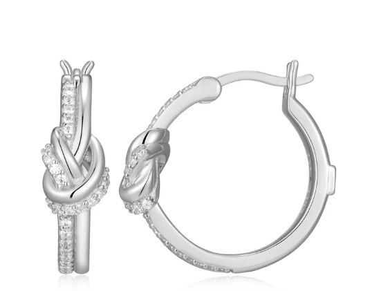 ELLE Unity Knot Hoop Earrings – Rhodium-Plated Sterling Silver