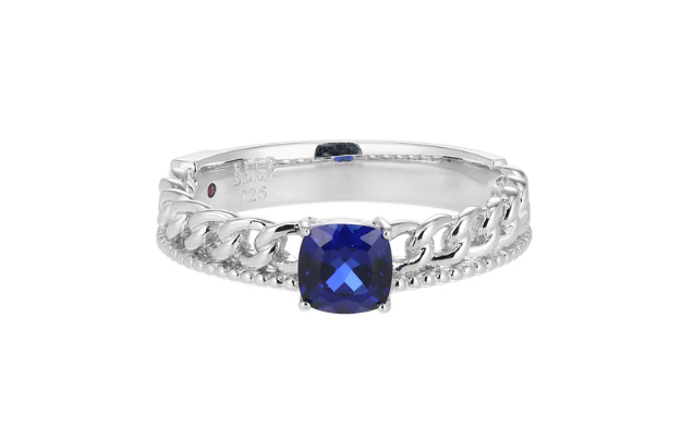ELLE Weave Collection Lab-Created Sapphire Ring in Sterling Silver Size 7