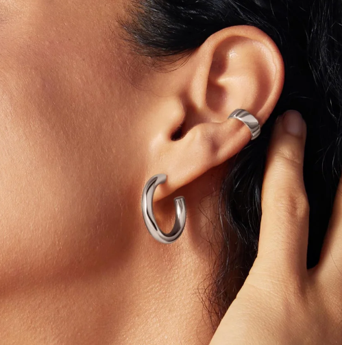 Ania Haie Silver Classic Tube Medium Huggie Hoop Earrings