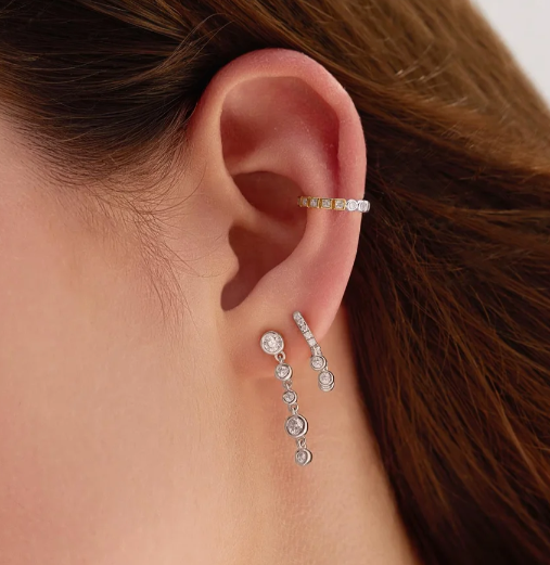 Ania Haie Silver Trio Drop Huggie Hoop Earrings