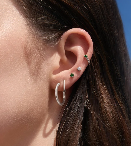 Ania Haie Silver Green Huggie Hoop Earrings