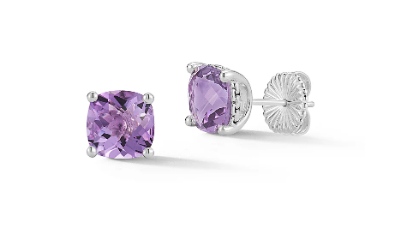 JAI Sterling Silver Cushion Amethyst Stud Earrings