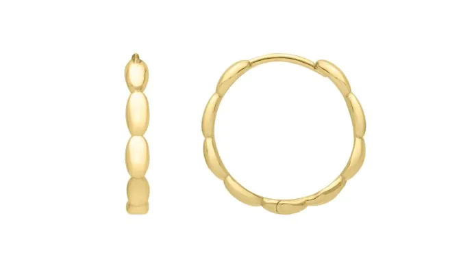 14K Yellow Gold Medium Rice Hoop Earrings with Snap Clasp