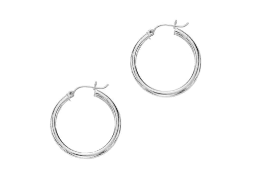 14K White Gold 3 x 20MM Hoop Earrings