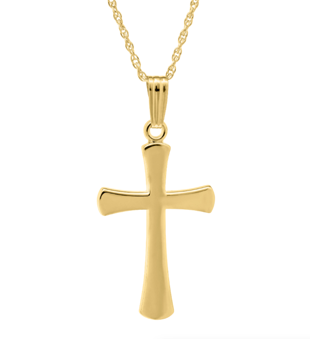 14K Gold-Filled Polished Cross Pendant with 18" Rope Chain