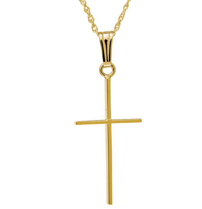 14K Yellow Gold-Filled Polished Cross Pendant with 18" Rope Chain