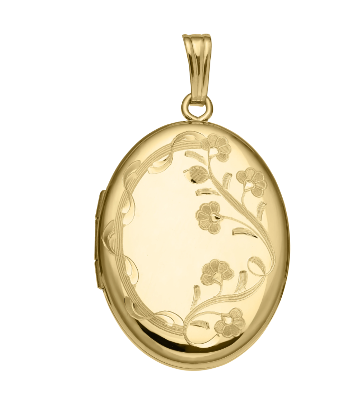 14K Yellow Gold-Filled Floral Oval Locket with 20" Rope Chain