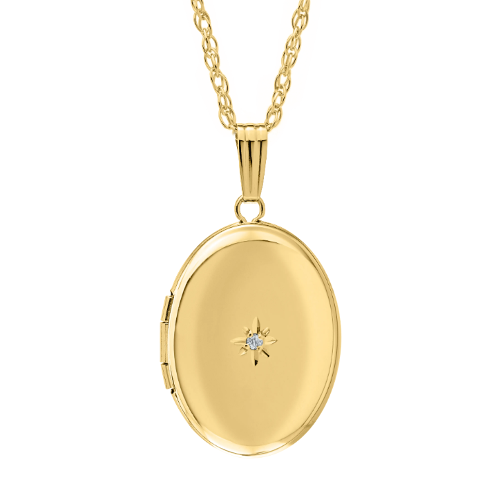 14K Yellow Gold-Filled Oval Diamond Locket with 18" Rope Chain