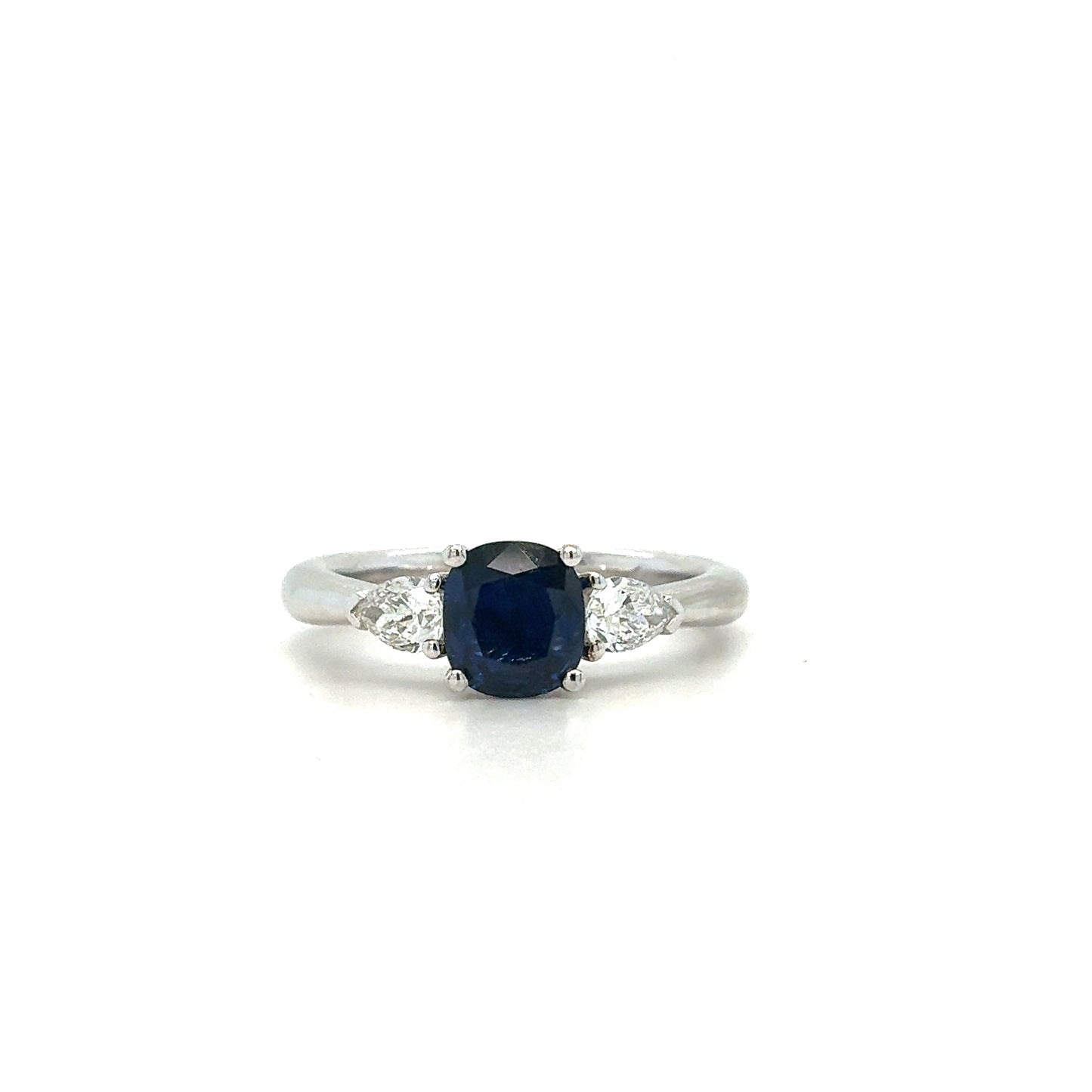 Platinum Natural Vivid Blue 1.12CT Cushion Sapphire & .38CTW Diamond Pear Ring Parker Jewelers Carlisle PA
