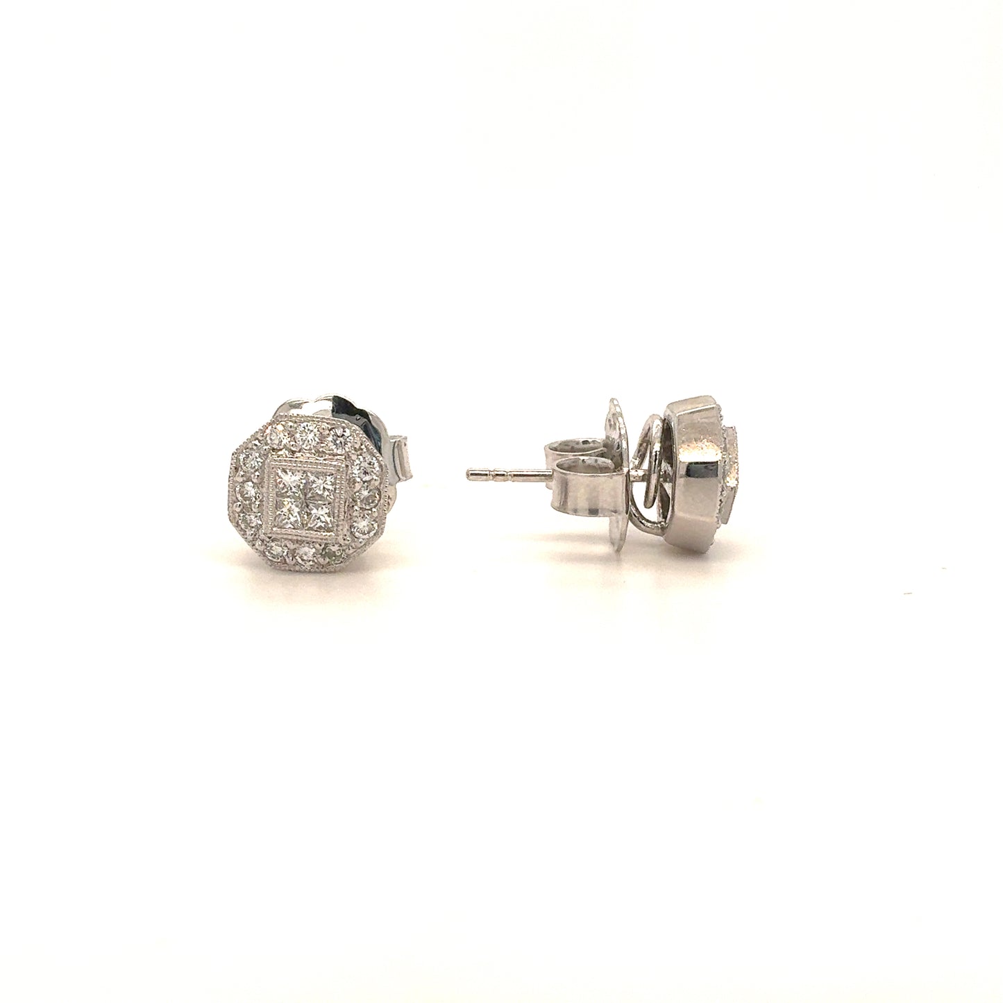 Platinum .61CTW Natural Diamond Octagon Stud Earrings