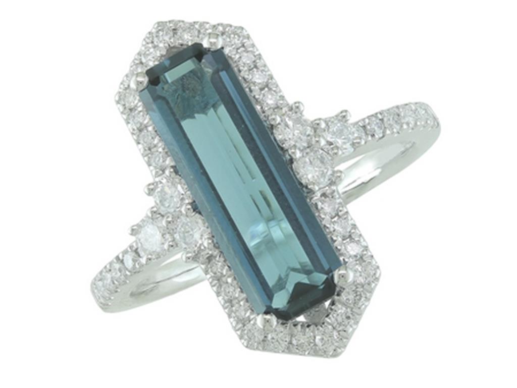 14K White Gold London Blue Topaz & Diamond Ring