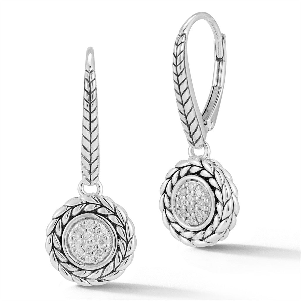JAI Sterling Silver Diamond Basketweave Drop Earri | Silver Earrings
