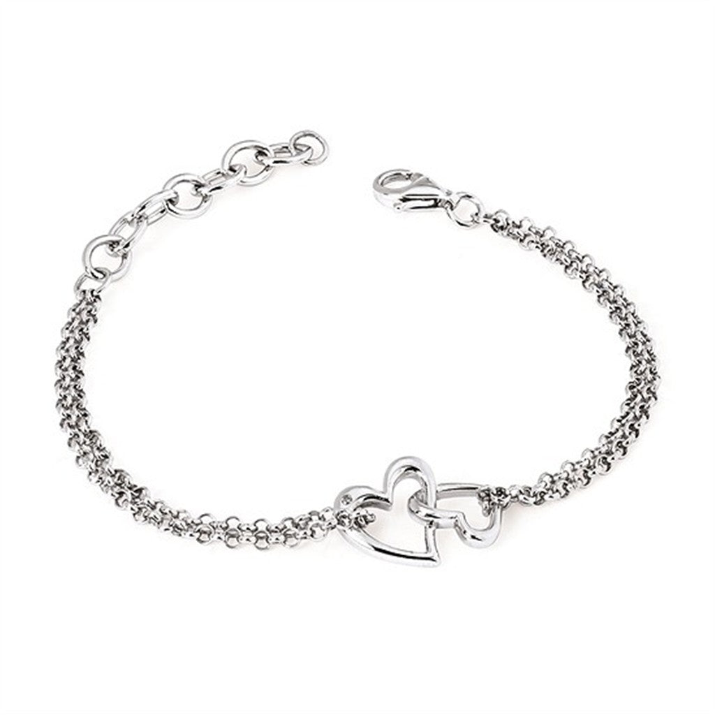 Sterling Silver Diva Diamonds Double Heart Bracelet – .01CT – Adjustable