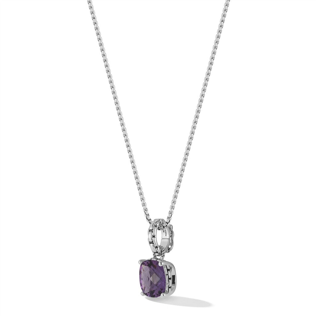 JAI Sterling Silver Gemstone Box Chain Pendant - A | Silver Necklaces