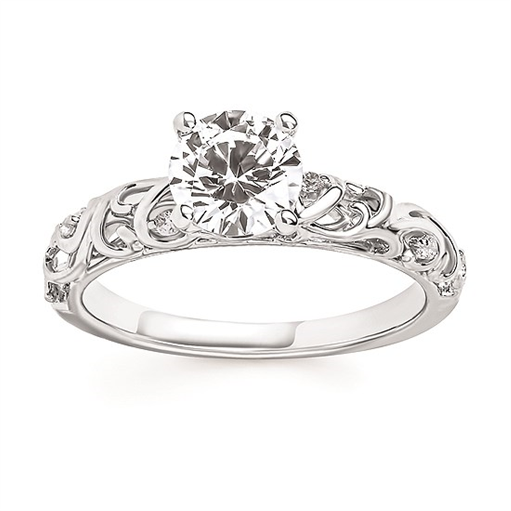 Vintage Bridal: 1/4 Ctw. Diamond Semi Mount with 1 Ct. Round Center Diamond in 14K Gold