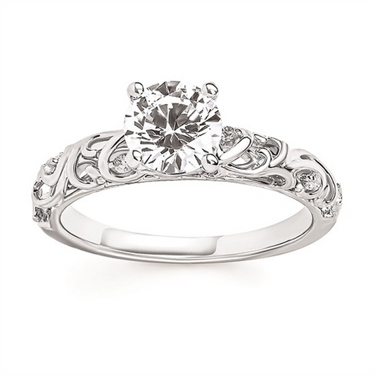 Vintage Bridal: 1/4 Ctw. Diamond Semi Mount with 1 Ct. Round Center Diamond in 14K Gold