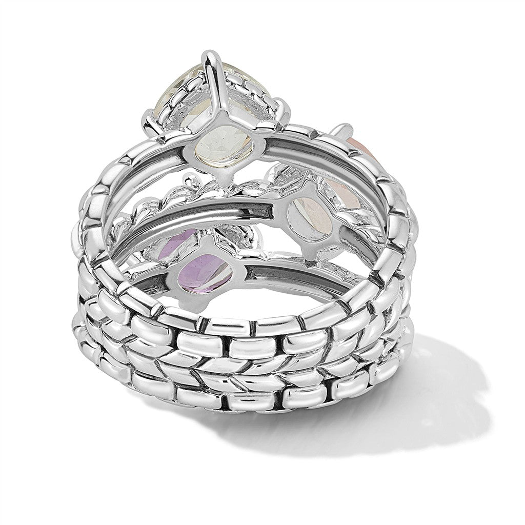 JAI Sterling Silver Modern Artisan Multi Gemstone | Silver Rings