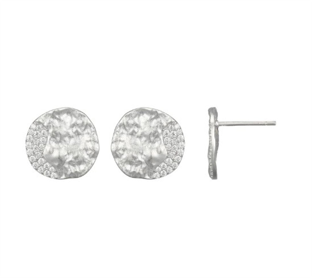 Sterling Silver ELLE "Galaxy" Rhodium-Plated White CZ Post Earrings