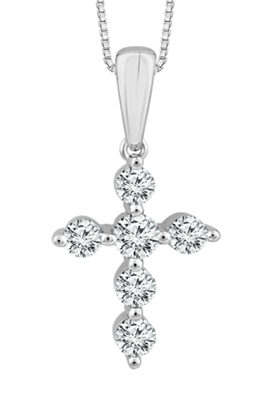 10K White Gold .20CTW Diamond Cross Pendant with 6 Round Brilliant Cut Diamonds and Chain