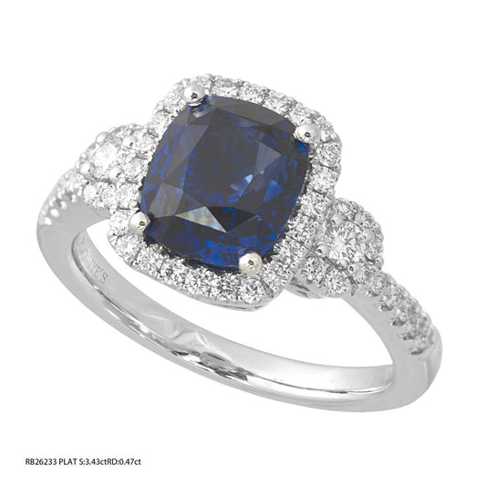 Platinum 3.43ct Sapphire Ring with Diamond Accents