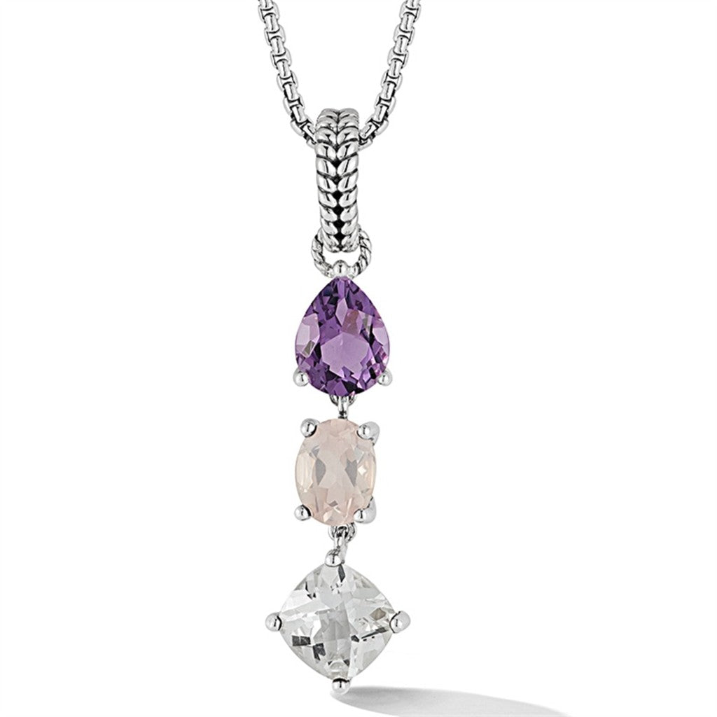 JAI Sterling Silver Multi Gemstone ICE Pendant wit | Silver Necklaces