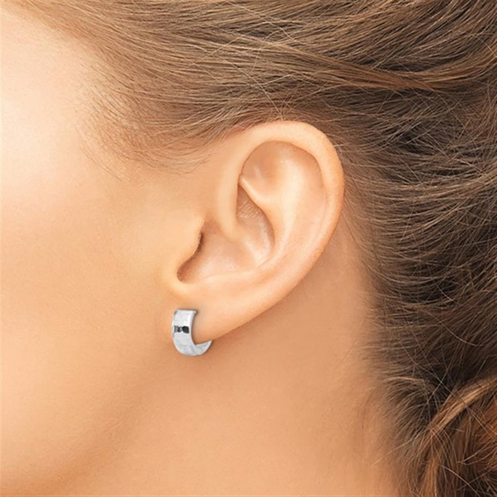 14KWG Polished and Diamond Cut Huggie Hoop Earrings