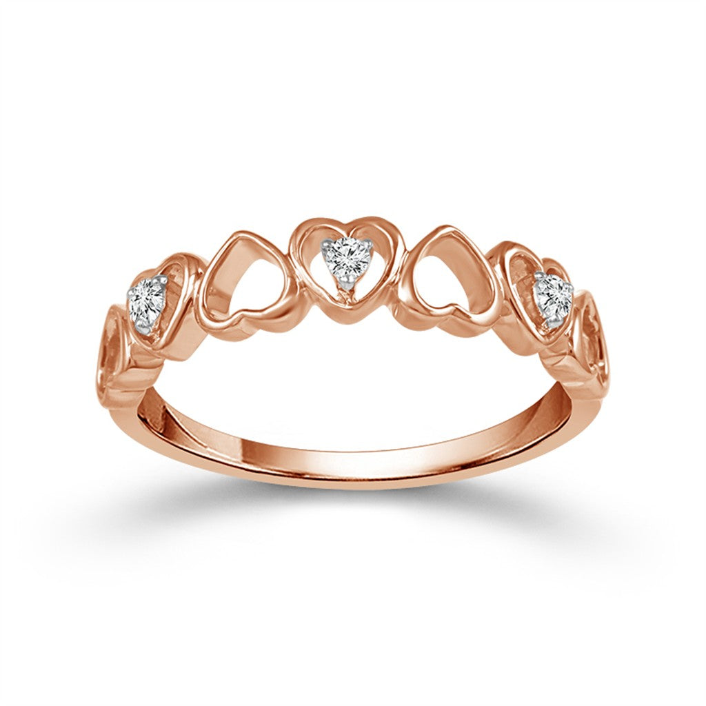 10K Rose Gold .06CTW Open Heart Band with 3 Round Brilliant Cut Diamonds