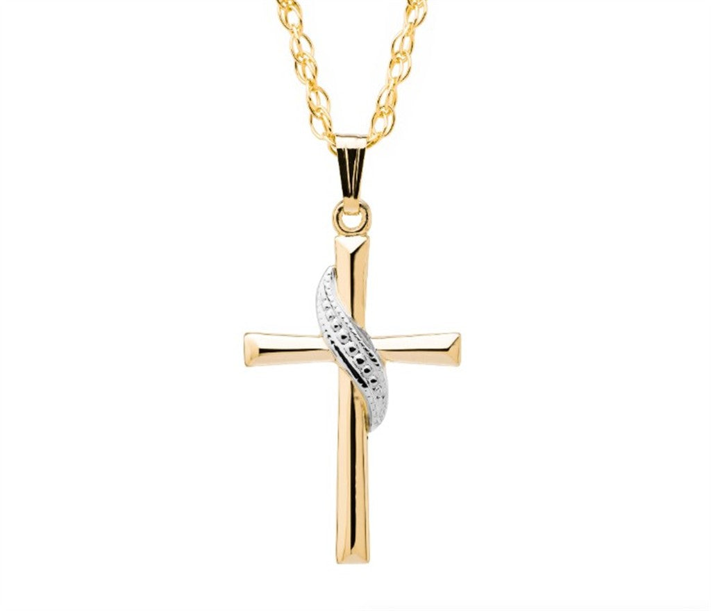 Sterling Silver & 14K Yellow Gold-Filled Cross with 18" Rope Chain