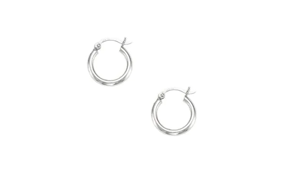 14K White Gold Tube Hoop Earrings 2x15MM