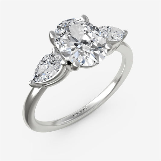 Three Stone Ring with Pear-Shaped Side Diamonds Semi-Mount Engagement Ring
