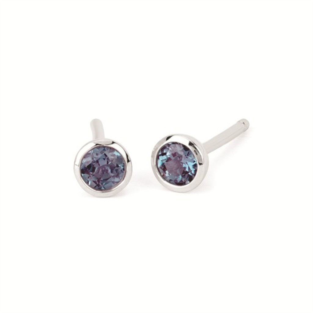Created Alexandrite Bezel Birthstone Stud Earrings