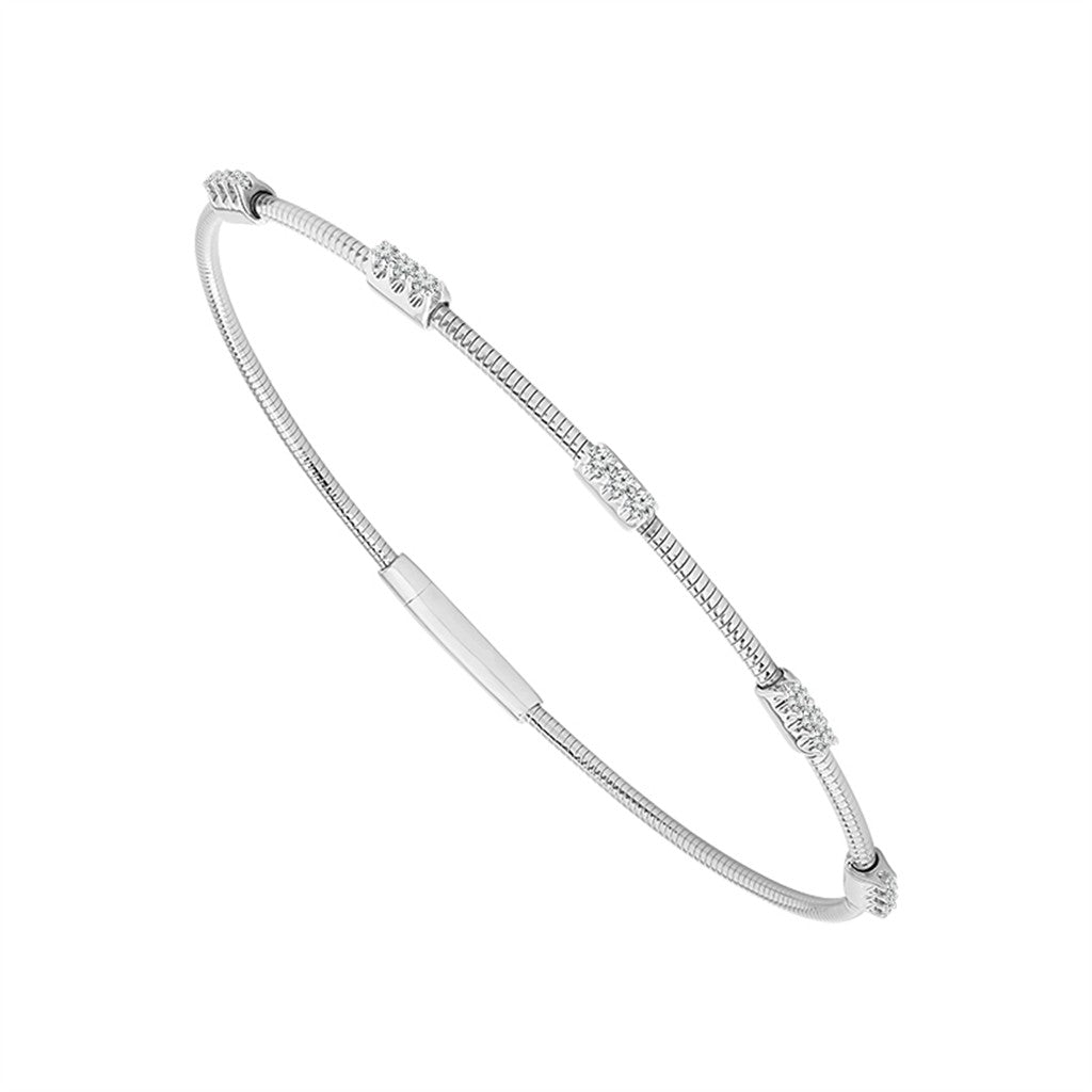 14K White Gold Natural Diamond Station Flexie Bangle