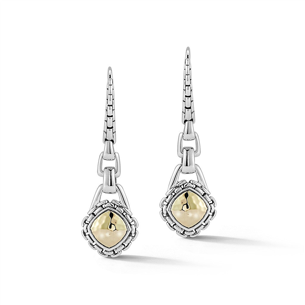 JAI Sterling Silver & 14K Gold Square Hammered Dan | Silver Earrings