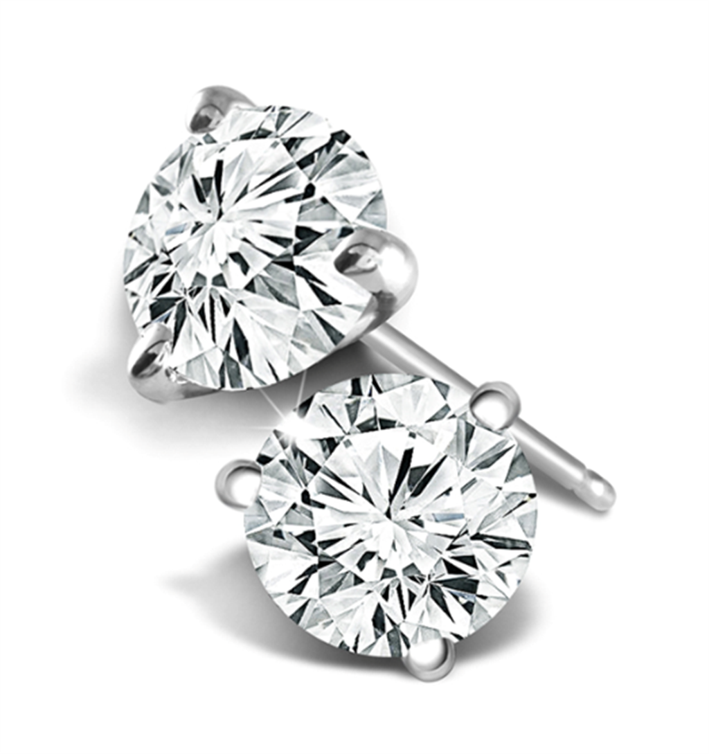 14K White Gold .75CTW Round Brilliant Cut Three Prong Diamond Stud Earrings G-H SI2