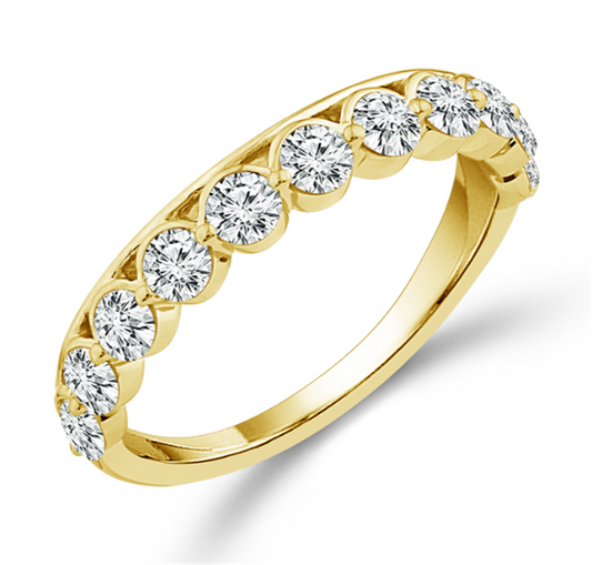 14K Yellow Gold .90CTW 11 Round Brilliant Cut Bezel Set Wedding Band Size 7