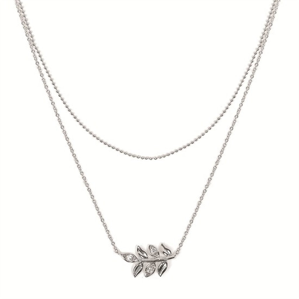 SS .06CTW Diamond Double Tier Leaf Necklace
