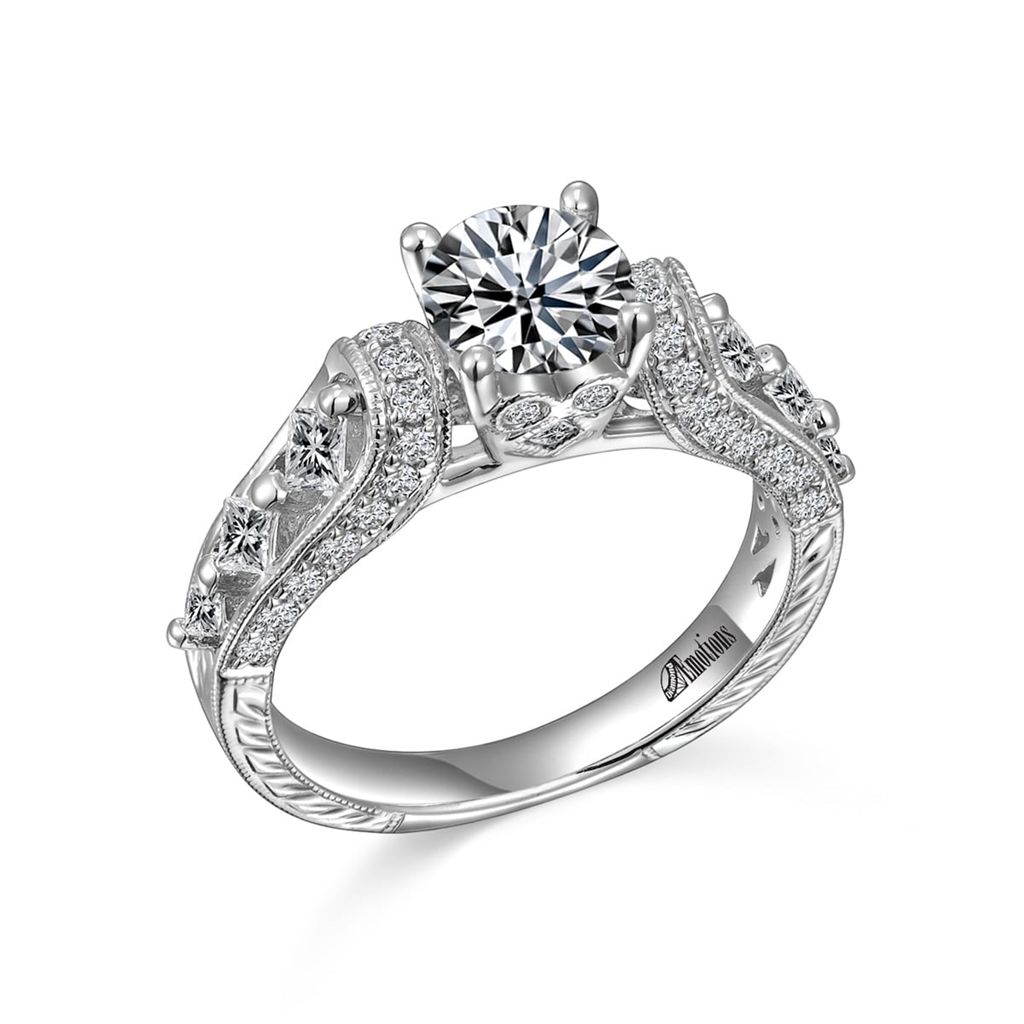 Elegant Ring Semi-Mount with .84Ct Diamonds and Princess Cut Accents