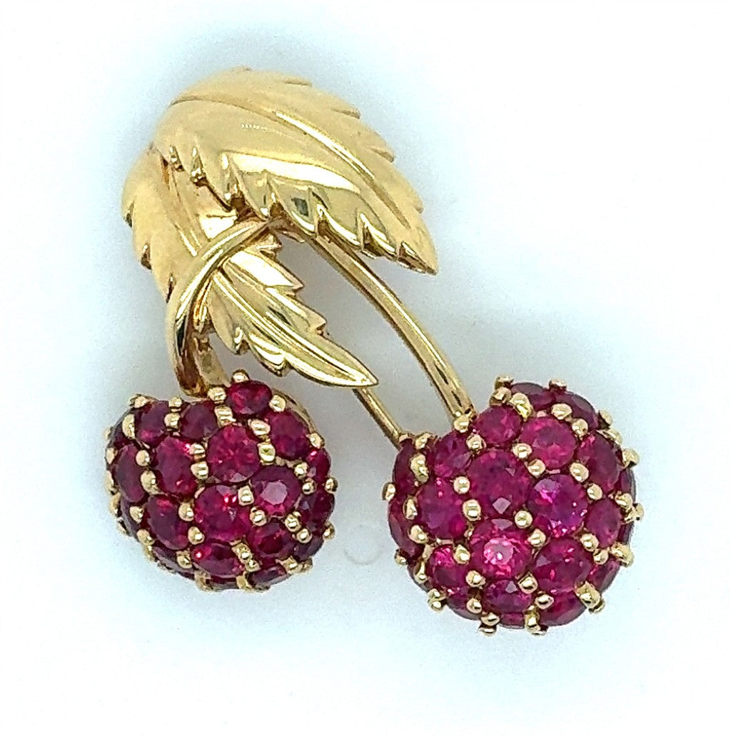 18K Yellow Gold and Ruby Tiffany Cherry Pin
