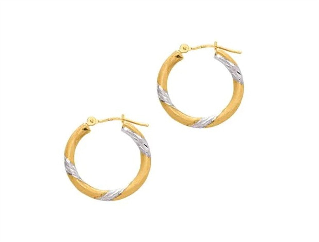 14K Two-Tone Gold 3x20mm Hoop Earrings