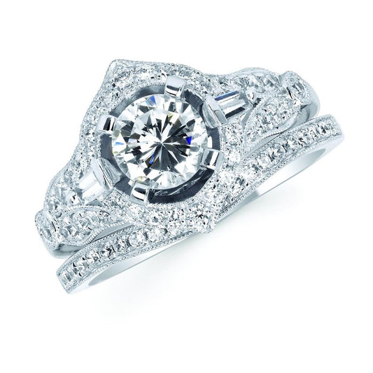 Forever Elegant® 1/2 Ctw. Diamond Semi Mount with 1 Ct. Round Center Diamond in 14K Gold
