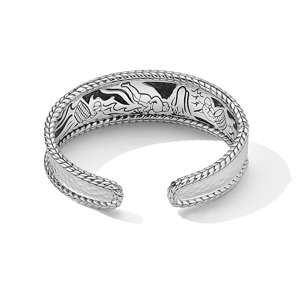 JAI Sterling Silver Hammered Cuff Bangle with Bask | Silver Bracelets