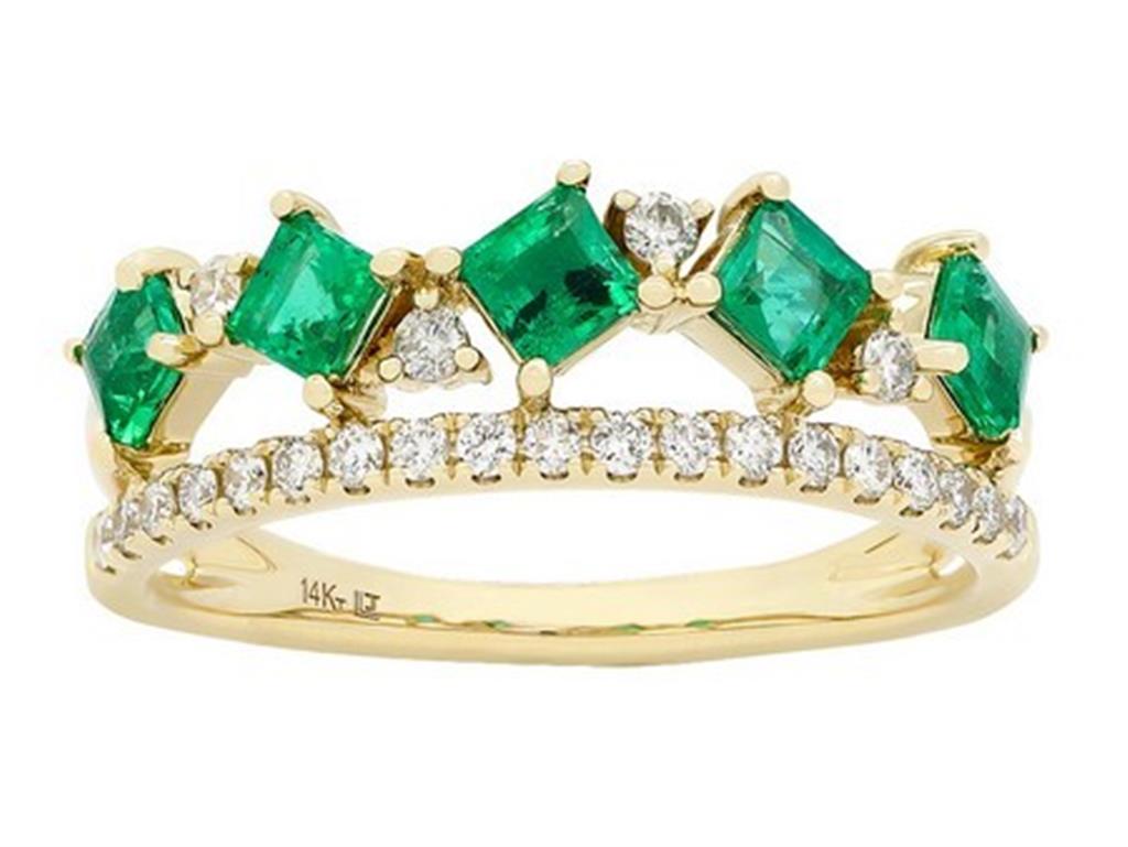 14K Yellow Gold Emerald and Diamond Ring