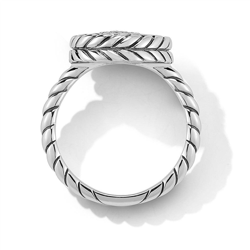 JAI Sterling Silver Diamond Box Chain Ring, Size 7 | Silver Rings