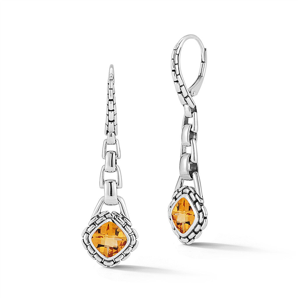 JAI Sterling Silver Box Chain & Gemstone Lever Bac | Silver Earrings
